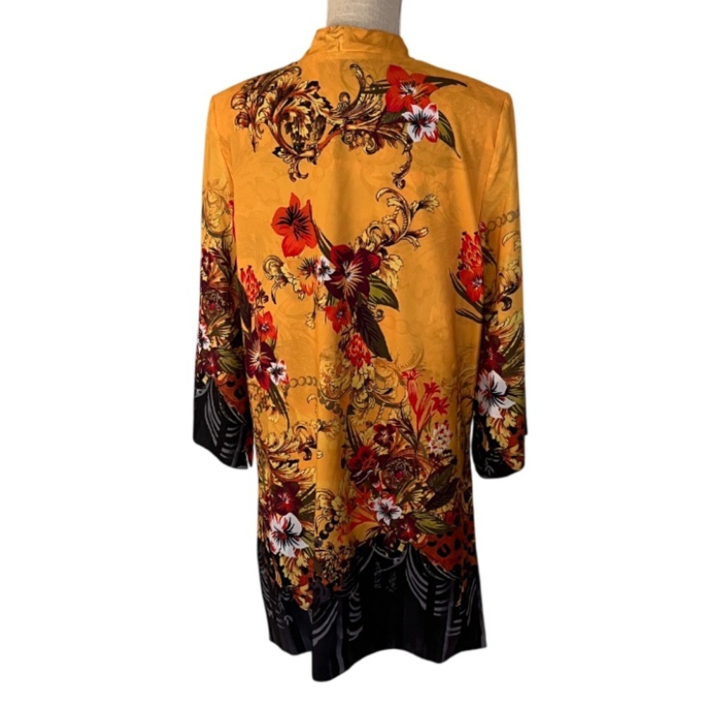 Peter Nygard Vibrant Floral Kimono Cardigan Duster in Yellow and Black - M - Picture 3 of 9
